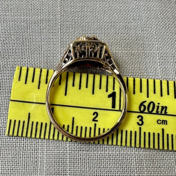 Vintage 14KGF Joseph Esposito Art Decor / Art Nouveau style Ring with Ruby - Picture 5 of 15